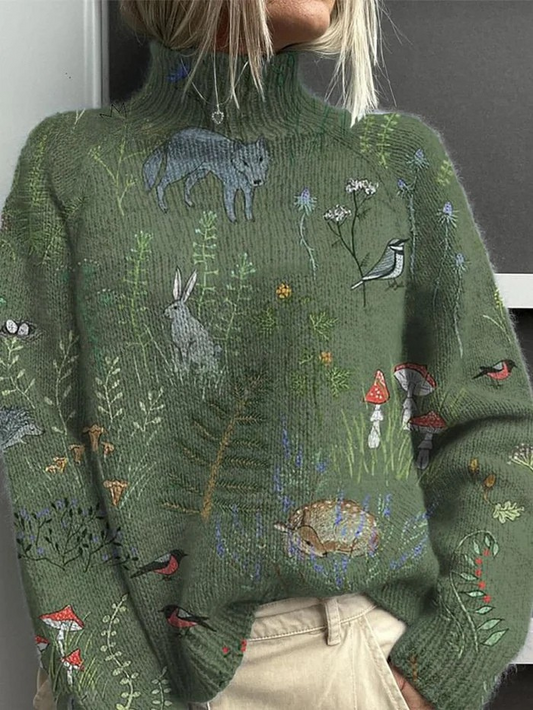 Women's Turtleneck Sweater – Woodland Print