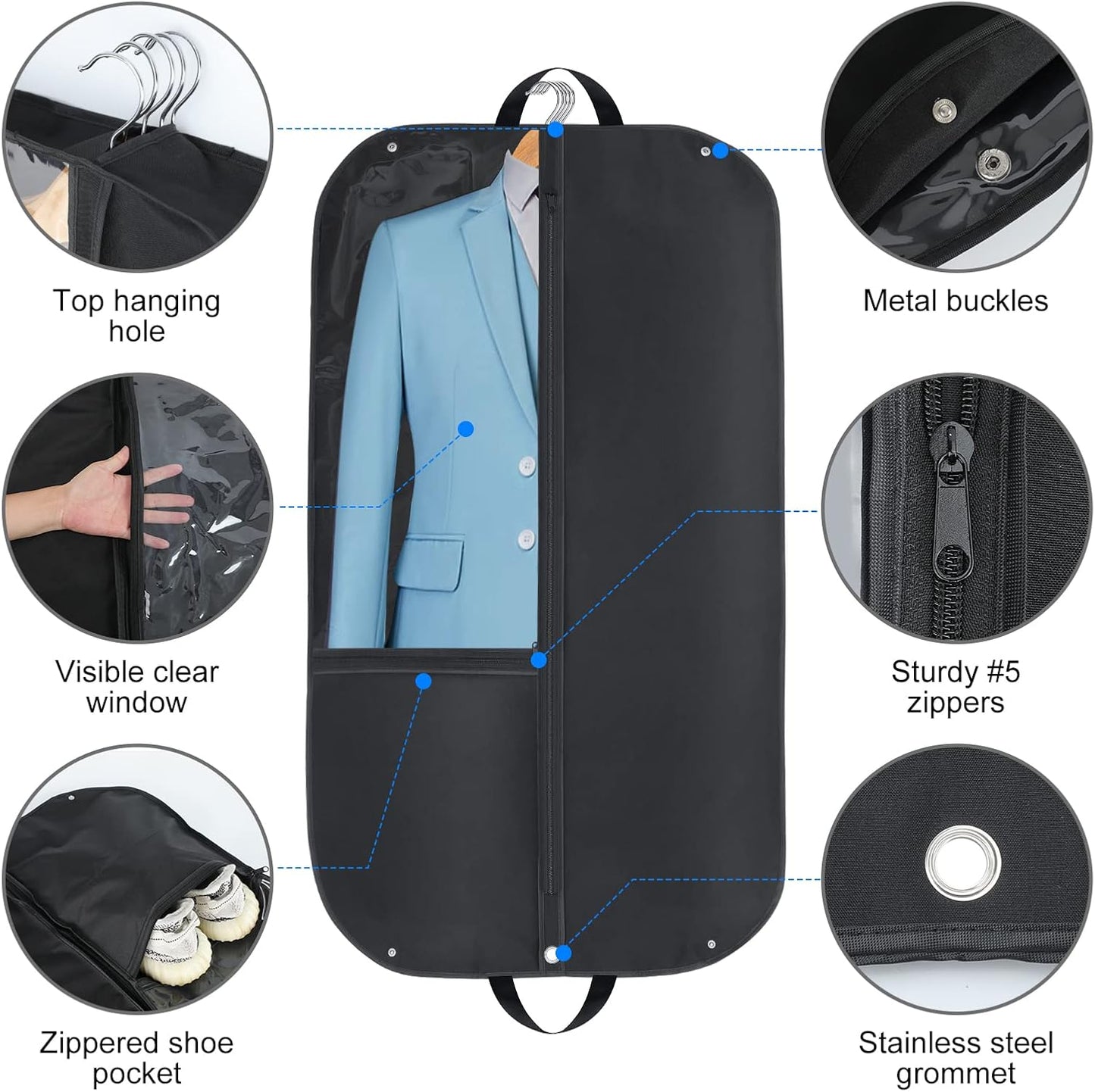 Waterproof Oxford Garment Bag – Suit Cover with Gusset & Pockets (2-Pack) 4