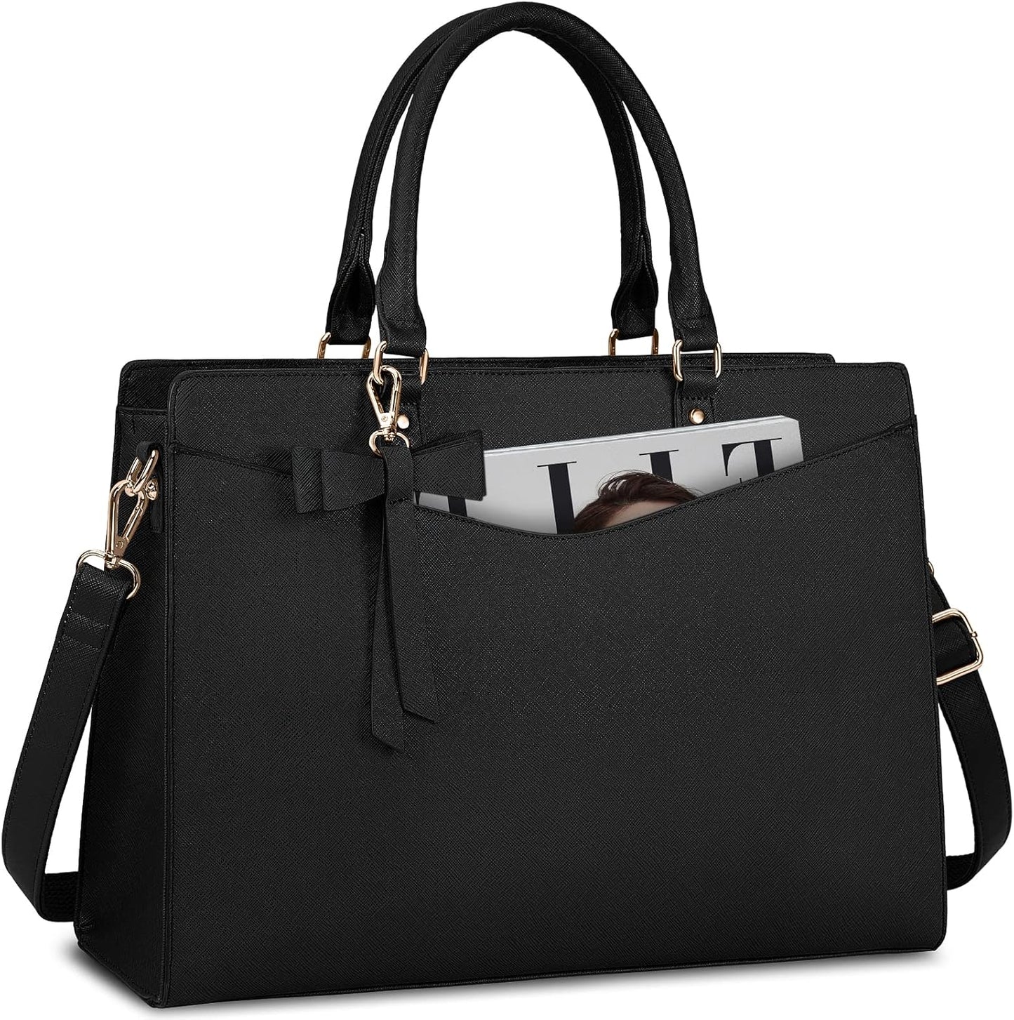 Waterproof PU Leather Laptop Tote Bag with Multi-Pocket Design for Women 0