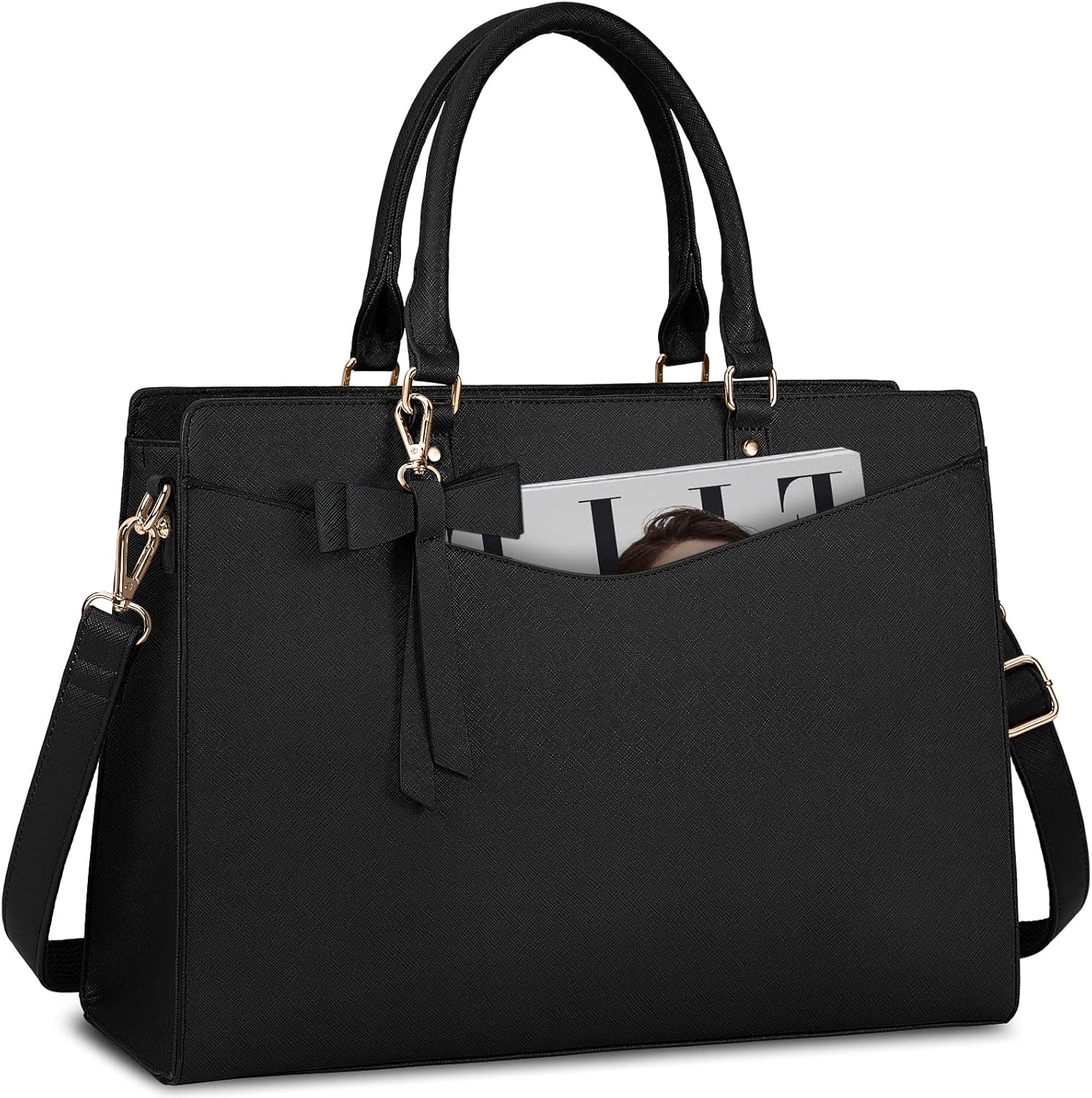 Waterproof PU Leather Laptop Tote Bag with Multi-Pocket Design for Women 0