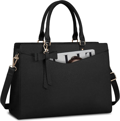 Waterproof PU Leather Laptop Tote Bag with Multi-Pocket Design for Women 0