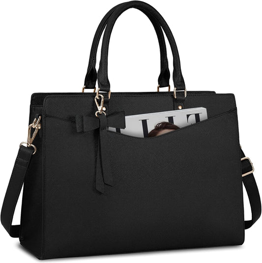 Waterproof PU Leather Laptop Tote Bag with Multi-Pocket Design for Women 0
