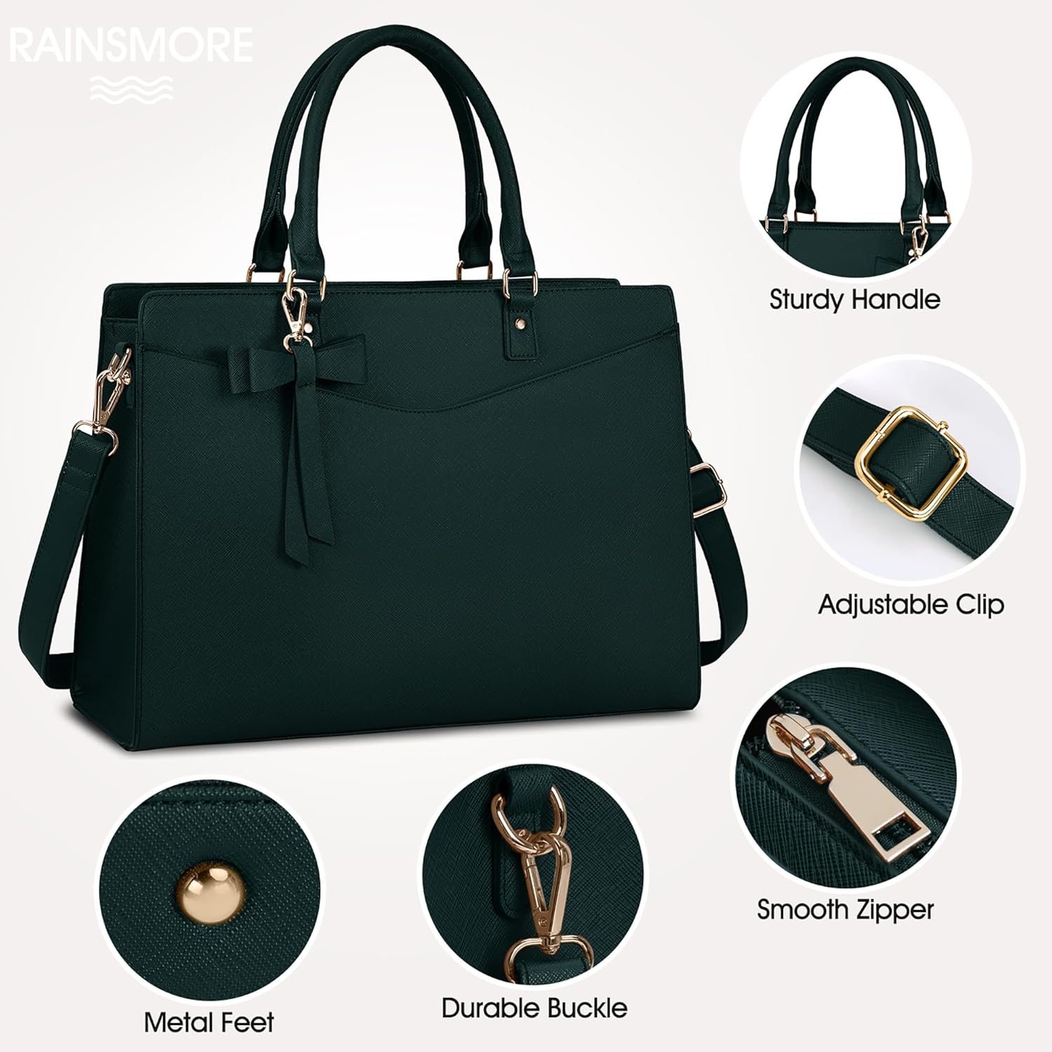 Waterproof PU Leather Laptop Tote Bag with Multi-Pocket Design for Women 2