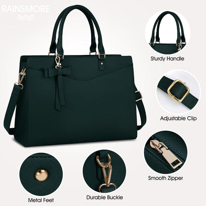 Waterproof PU Leather Laptop Tote Bag with Multi-Pocket Design for Women 2