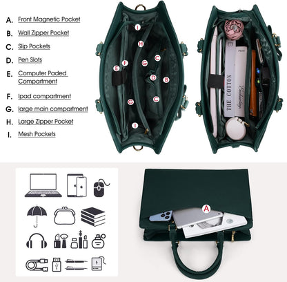 Waterproof PU Leather Laptop Tote Bag with Multi-Pocket Design for Women 3
