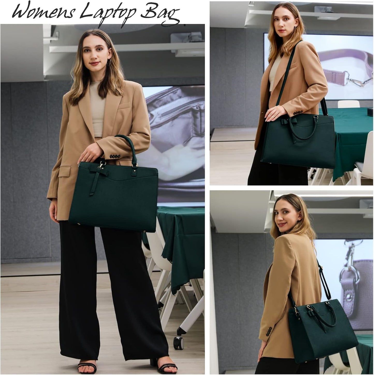 Waterproof PU Leather Laptop Tote Bag with Multi-Pocket Design for Women 5