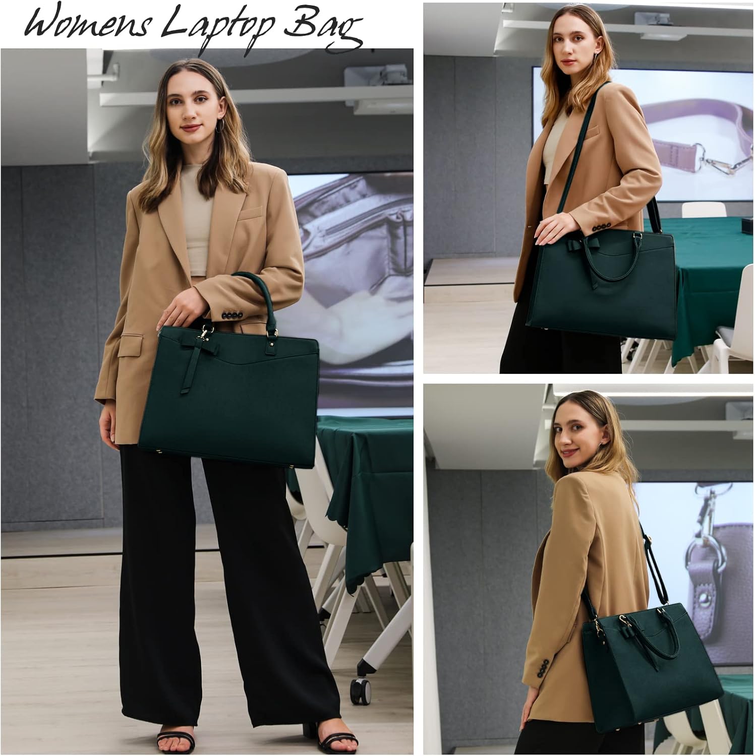 Waterproof PU Leather Laptop Tote Bag with Multi-Pocket Design for Women 5