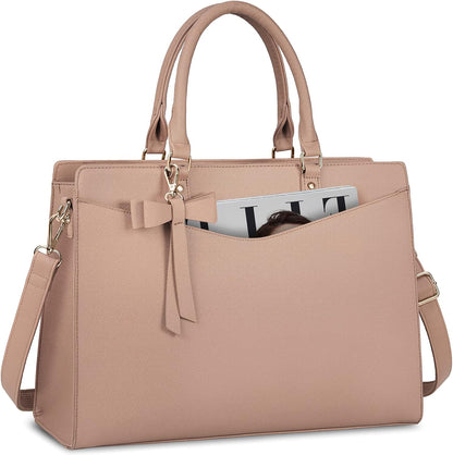 Waterproof PU Leather Laptop Tote Bag with Multi-Pocket Design for Women 7
