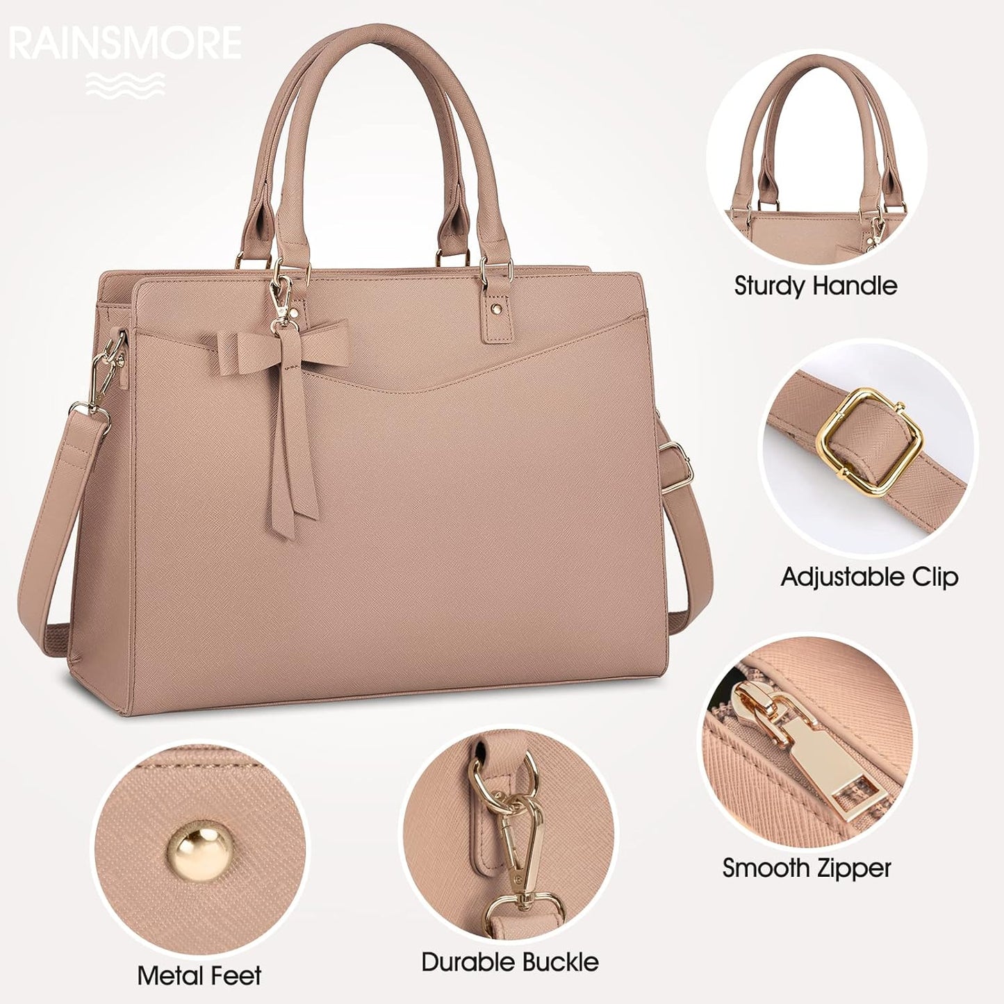 Waterproof PU Leather Laptop Tote Bag with Multi-Pocket Design for Women 8