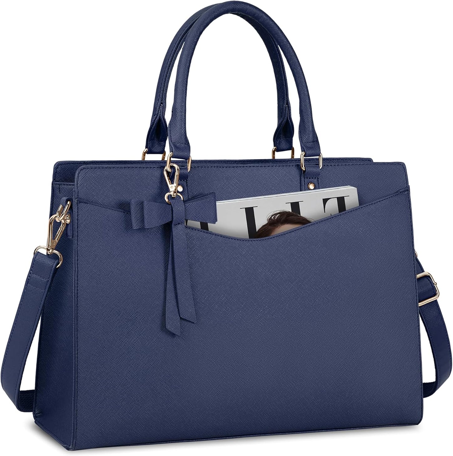 Waterproof PU Leather Laptop Tote Bag with Multi-Pocket Design for Women 9