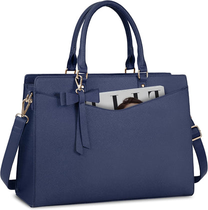 Waterproof PU Leather Laptop Tote Bag with Multi-Pocket Design for Women 9