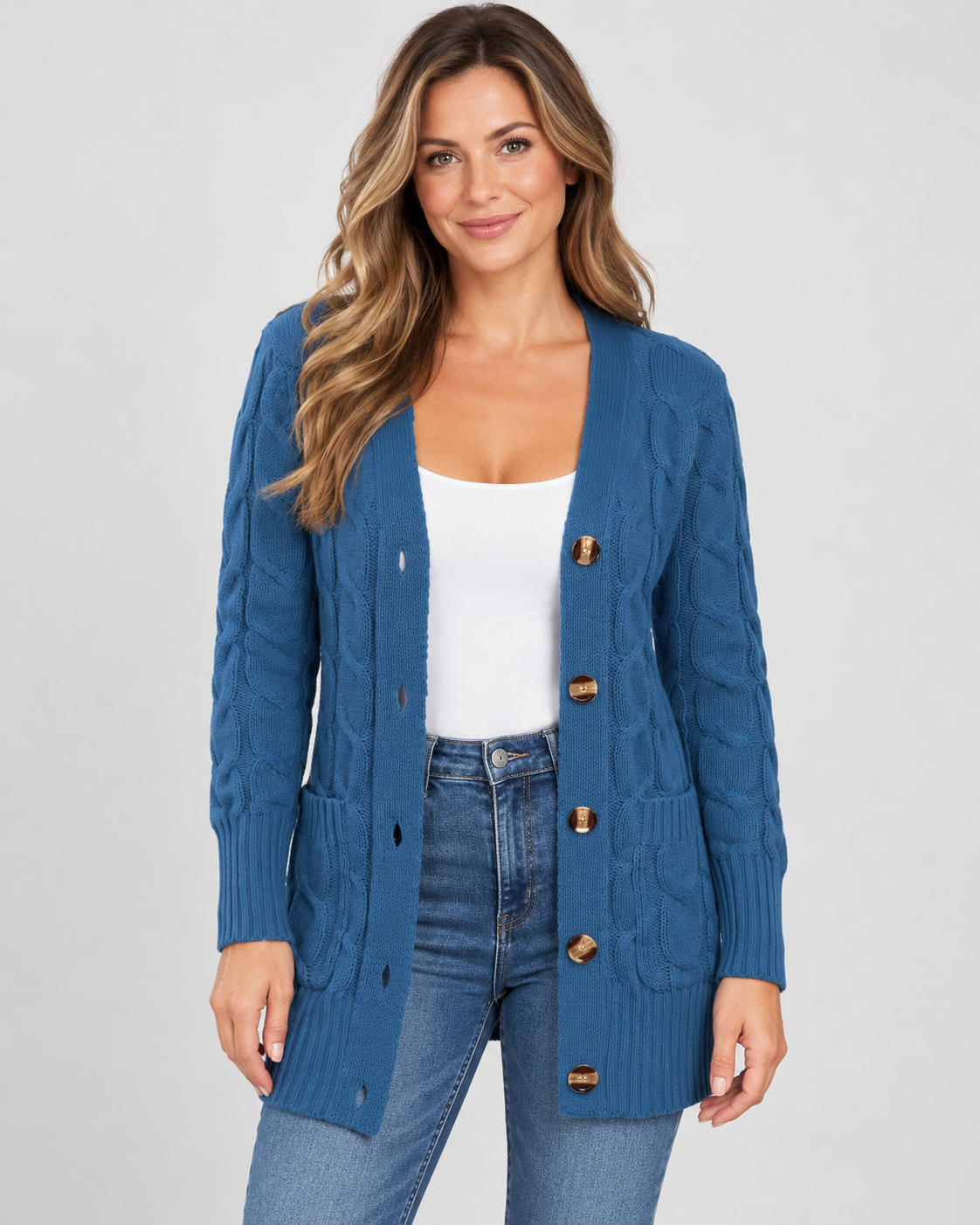 Women's Cardigan – Cable Knit, Button Front, Longline