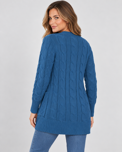 Women's Cardigan – Cable Knit, Button Front, Longline