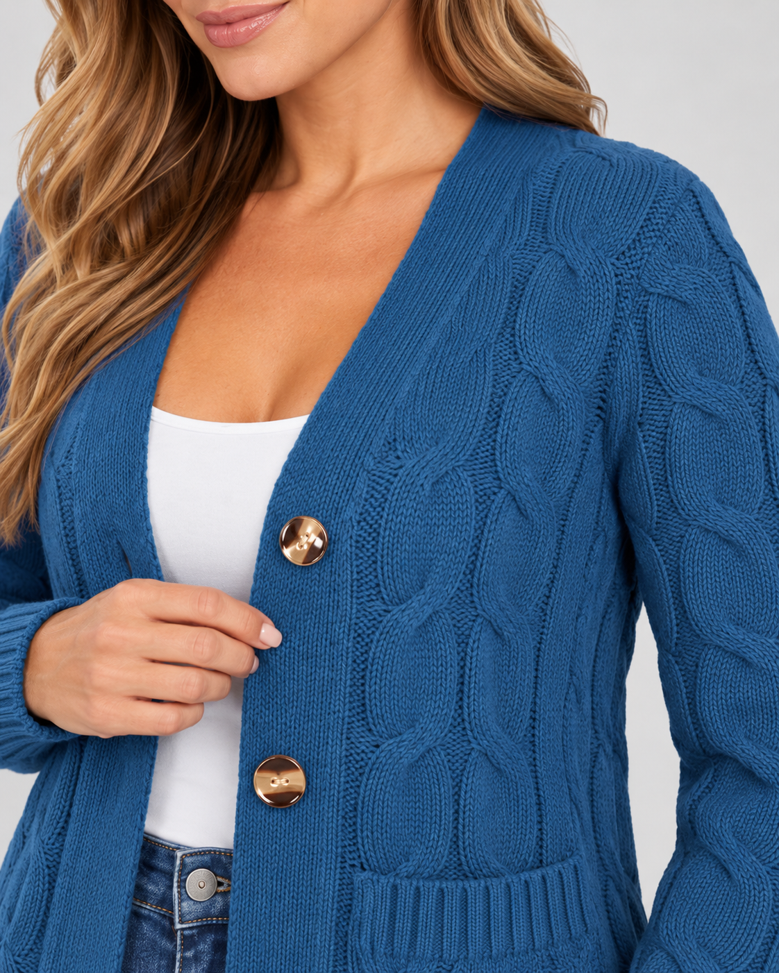 Women's Cardigan – Cable Knit, Button Front, Longline