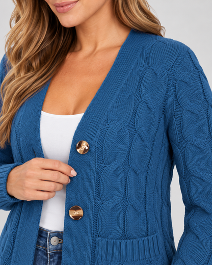 Women's Cardigan – Cable Knit, Button Front, Longline