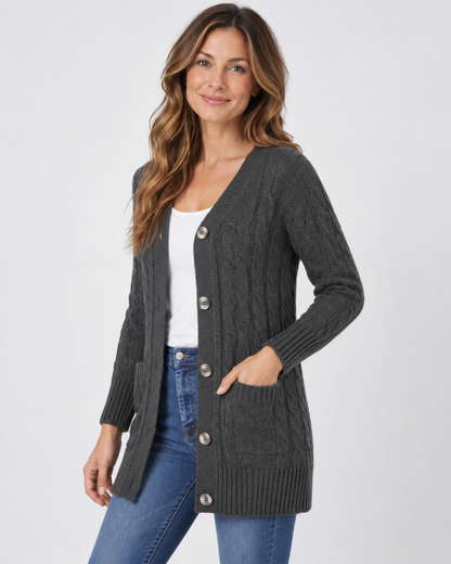 Women's Cardigan – Cable Knit, Button Front, Longline