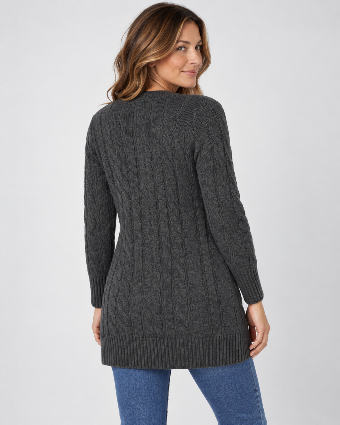 Women's Cardigan – Cable Knit, Button Front, Longline