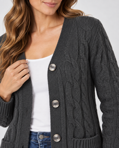 Women's Cardigan – Cable Knit, Button Front, Longline