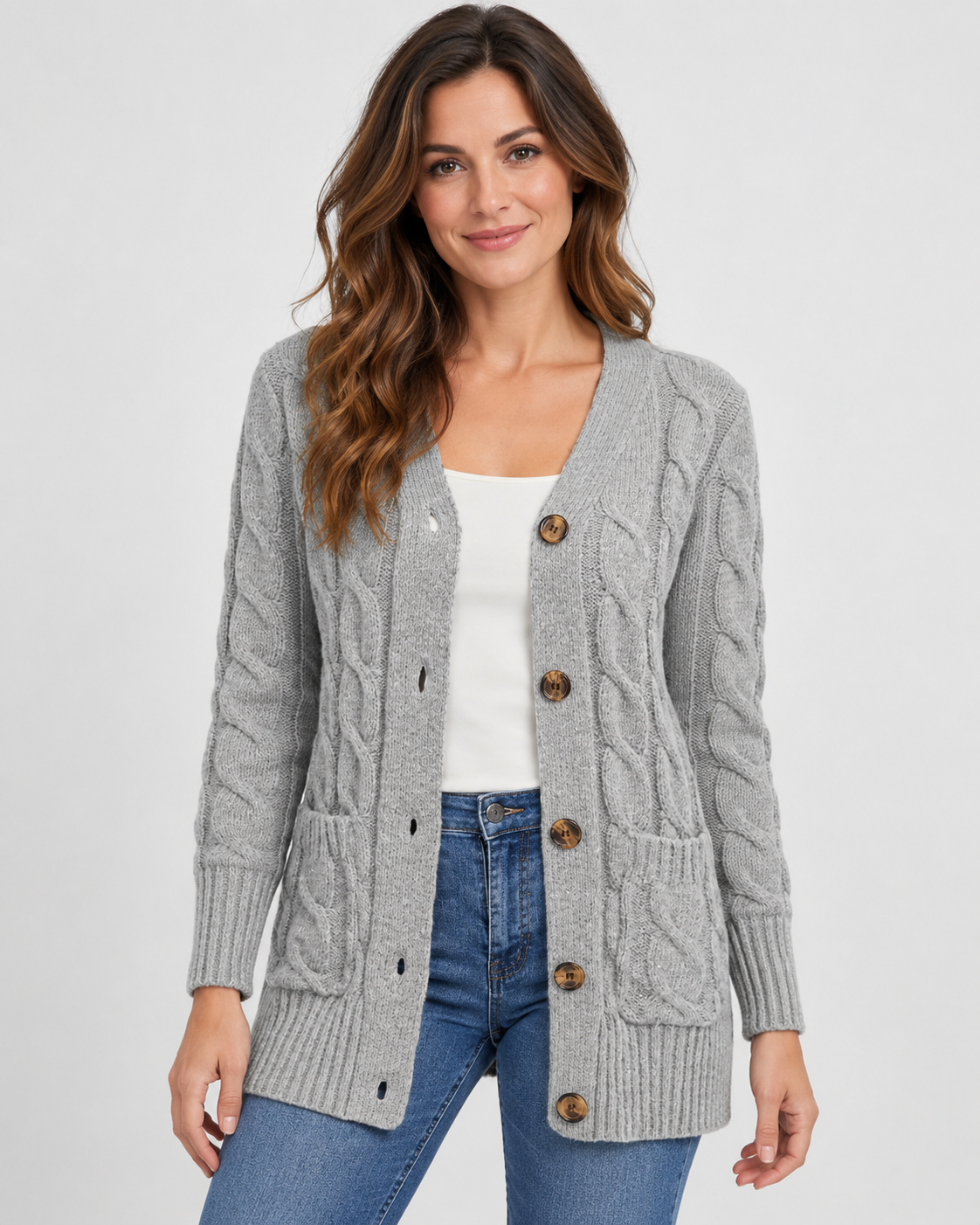 Women's Cardigan – Cable Knit, Button Front, Longline