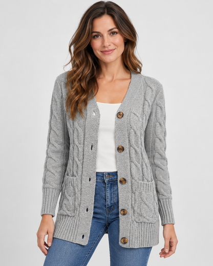 Women's Cardigan – Cable Knit, Button Front, Longline