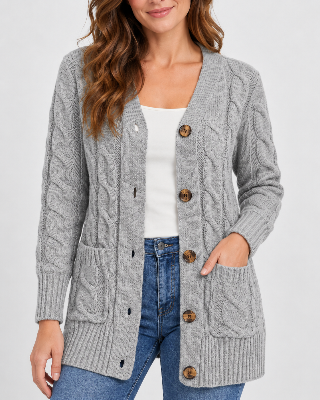 Women's Cardigan – Cable Knit, Button Front, Longline