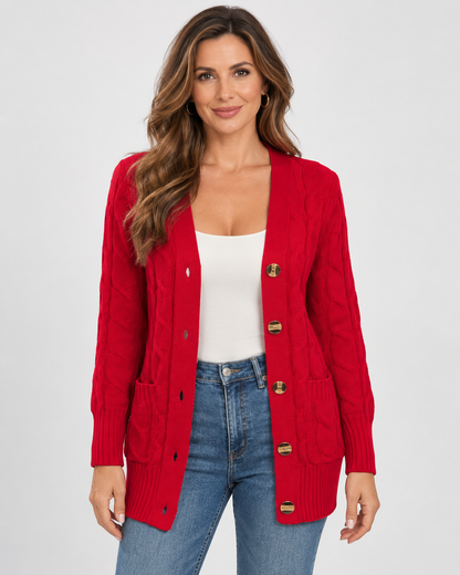 Women's Cardigan – Cable Knit, Button Front, Longline