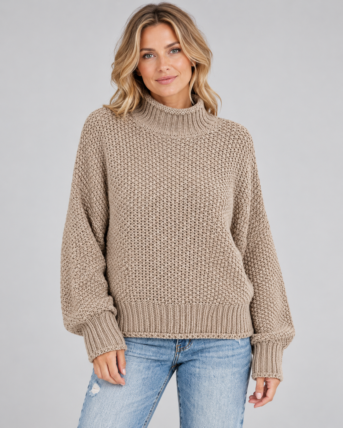 Women's Turtleneck Sweater – Chunky Knit, Loose Fit