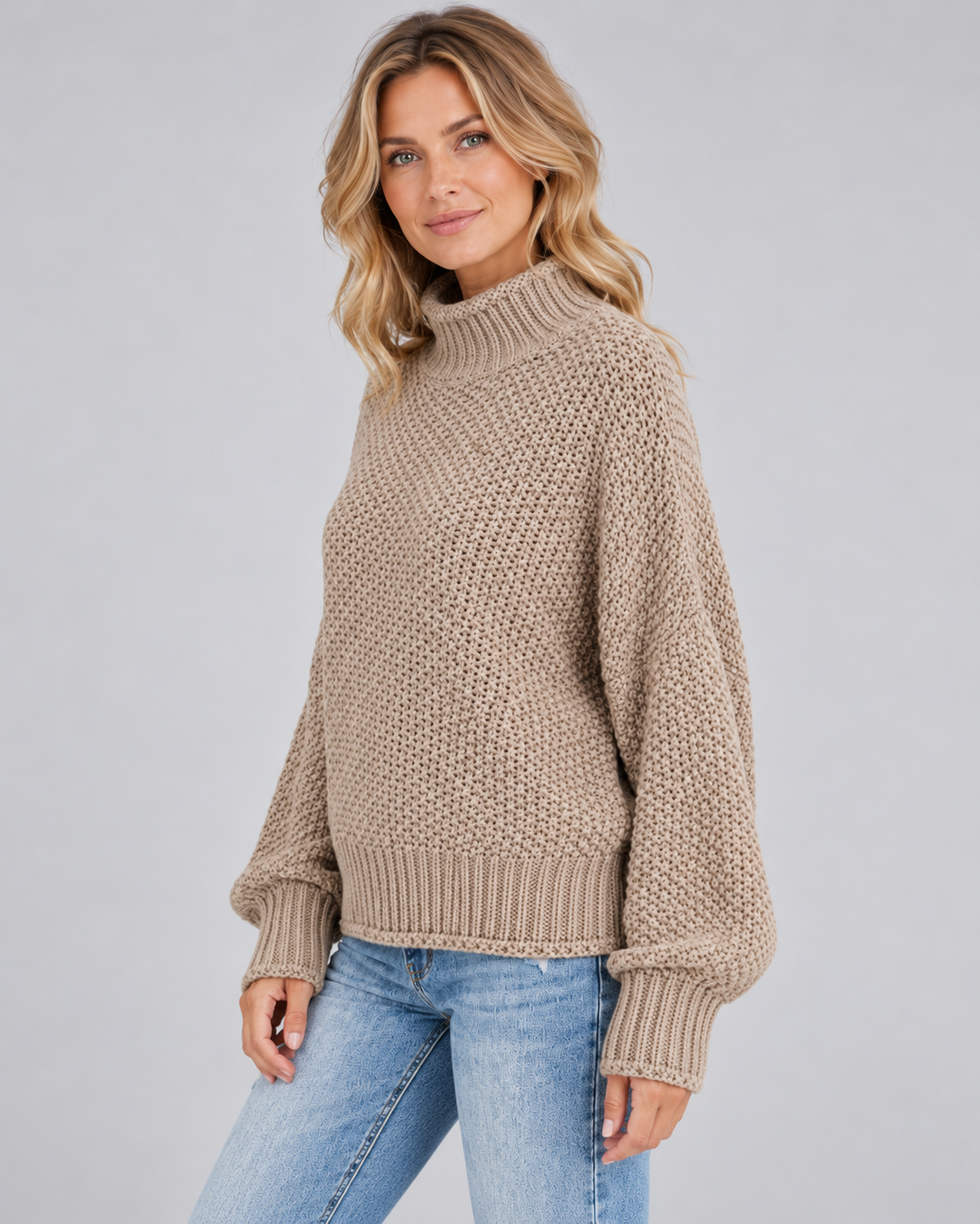 Women's Turtleneck Sweater – Chunky Knit, Loose Fit