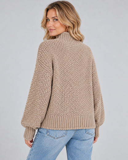 Women's Turtleneck Sweater – Chunky Knit, Loose Fit