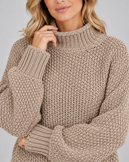 Women's Turtleneck Sweater – Chunky Knit, Loose Fit