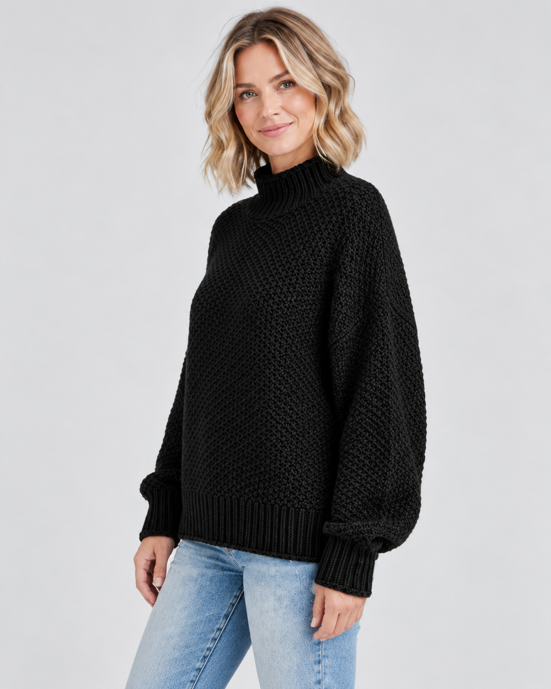 Women's Turtleneck Sweater – Chunky Knit, Loose Fit