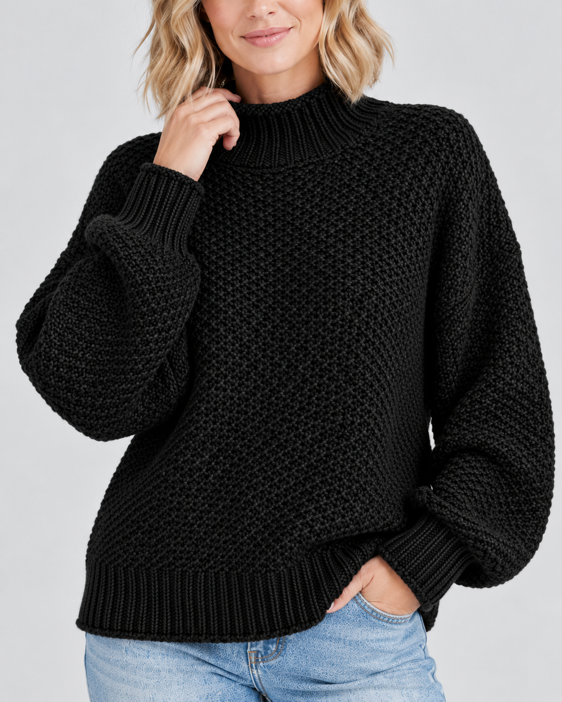 Women's Turtleneck Sweater – Chunky Knit, Loose Fit