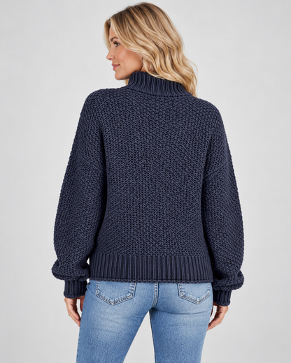 Women's Turtleneck Sweater – Chunky Knit, Loose Fit