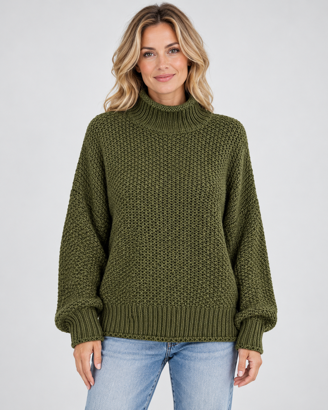 Women's Turtleneck Sweater – Chunky Knit, Loose Fit