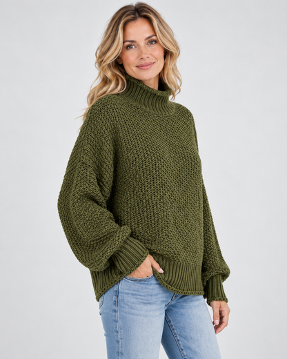 Women's Turtleneck Sweater – Chunky Knit, Loose Fit