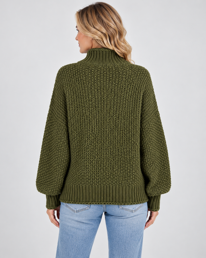 Women's Turtleneck Sweater – Chunky Knit, Loose Fit