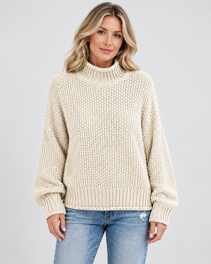 Women's Turtleneck Sweater – Chunky Knit, Loose Fit