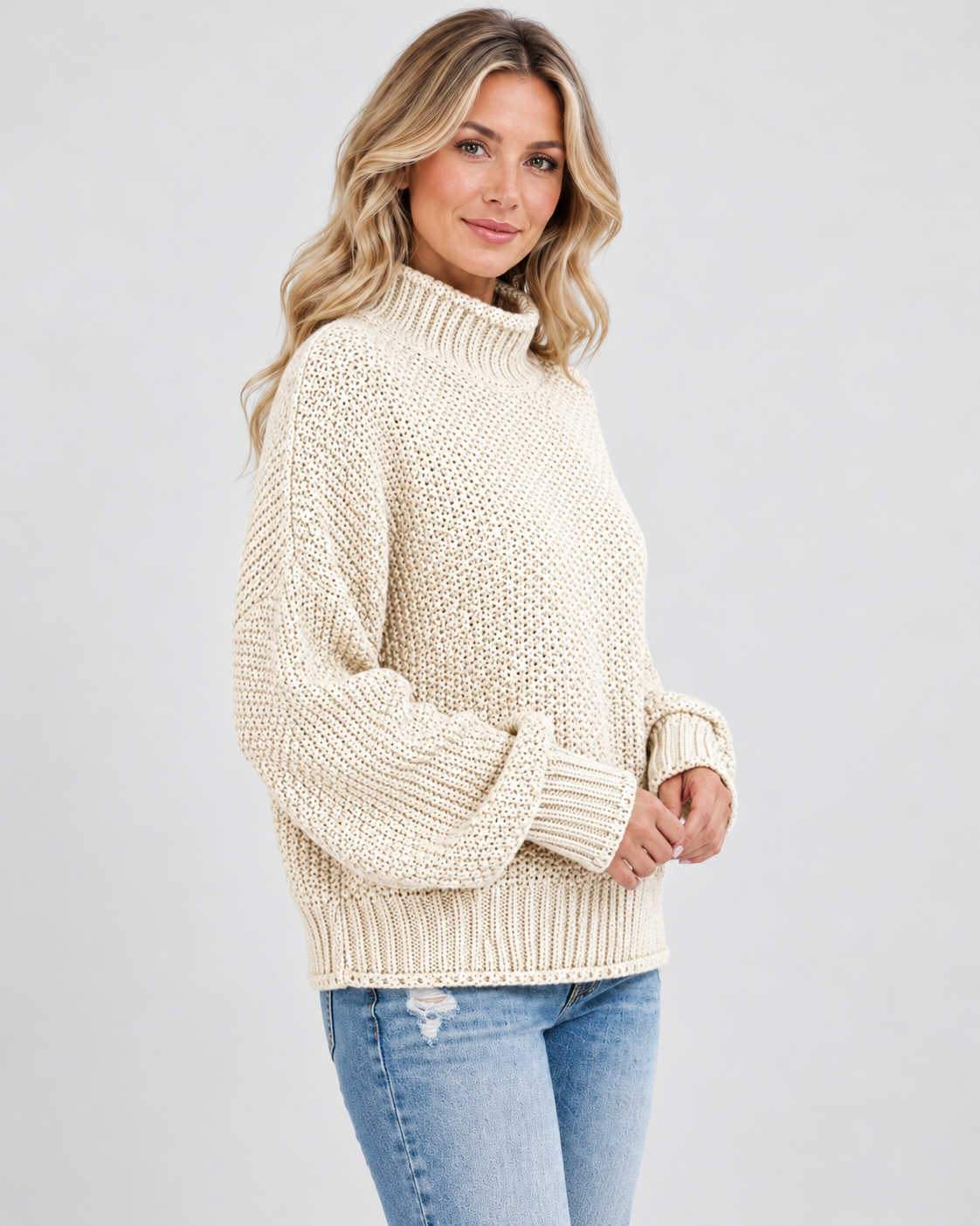 Women's Turtleneck Sweater – Chunky Knit, Loose Fit