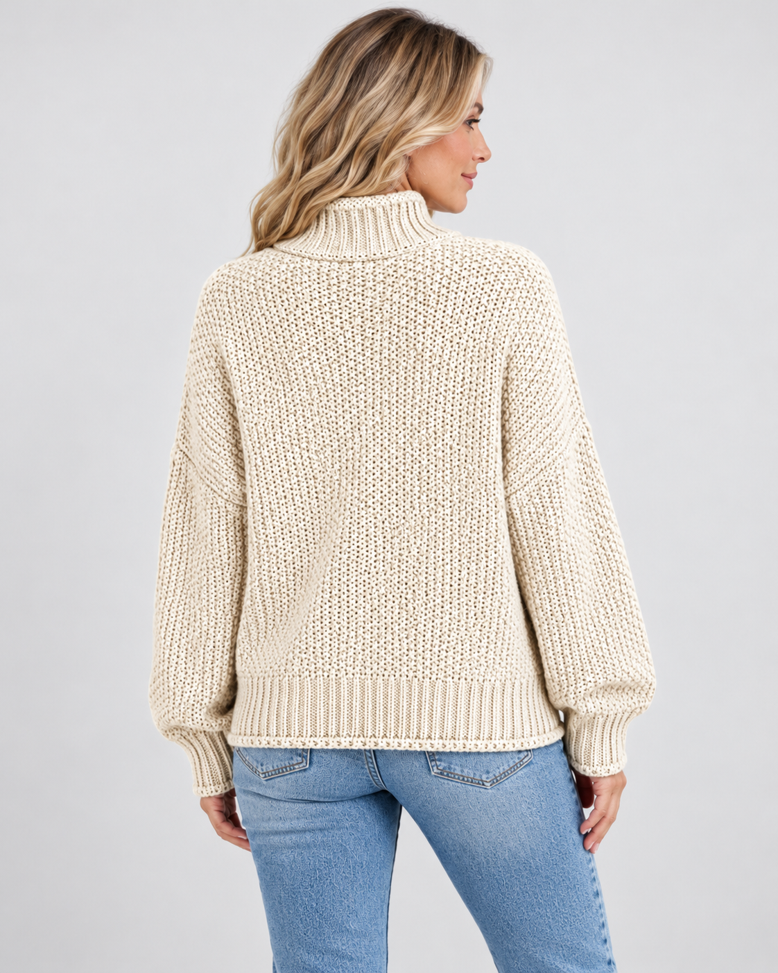 Women's Turtleneck Sweater – Chunky Knit, Loose Fit