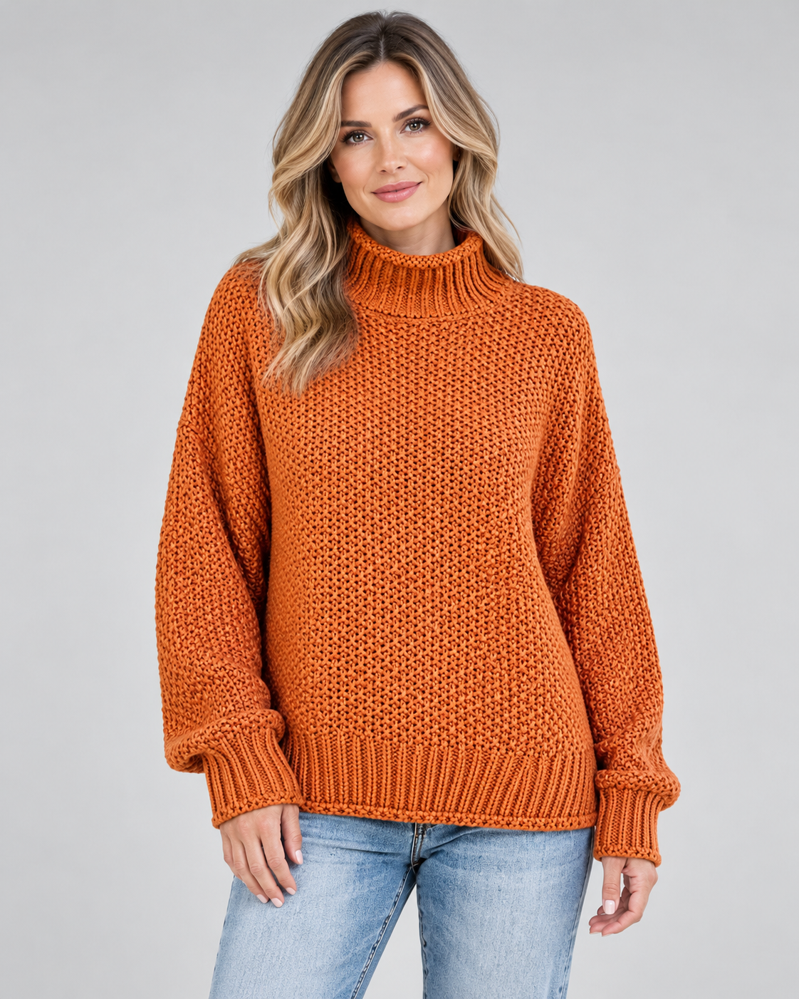 Women's Turtleneck Sweater – Chunky Knit, Loose Fit