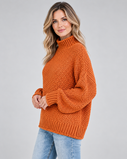 Women's Turtleneck Sweater – Chunky Knit, Loose Fit