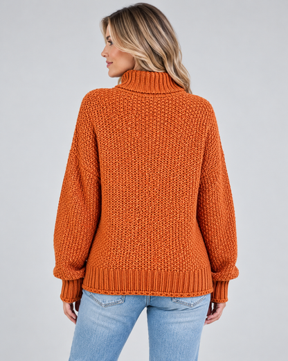 Women's Turtleneck Sweater – Chunky Knit, Loose Fit