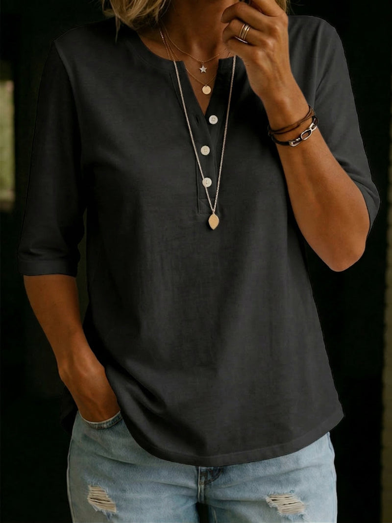 Women's T-Shirt – 100% Cotton, Henley Neck