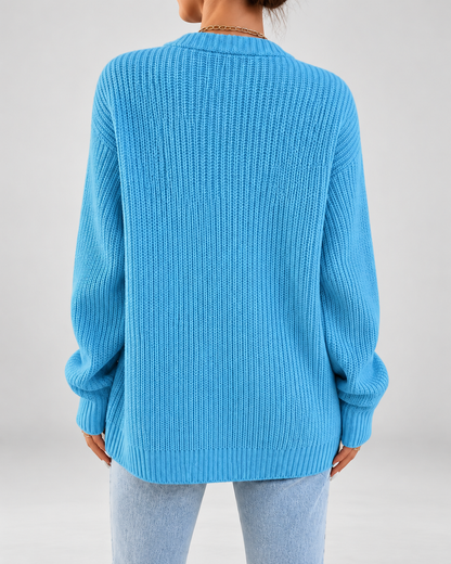 Women's Cardigan – Chunky Ribbed Knit, V-Neck Button-Front