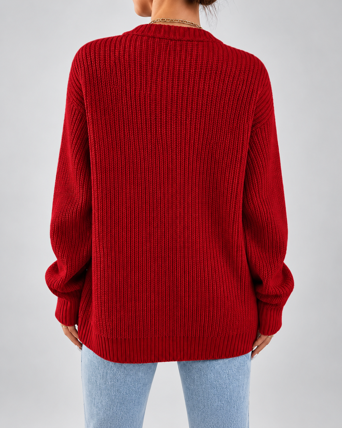 Women's Cardigan – Chunky Ribbed Knit, V-Neck Button-Front
