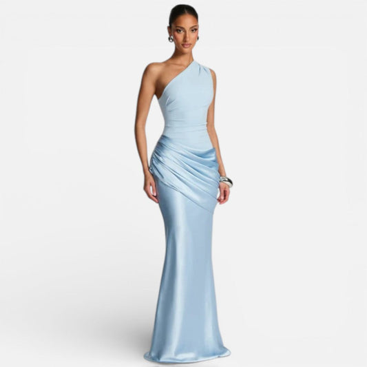 Women's Satin Mermaid Long Wedding Dress with One Shoulder 0