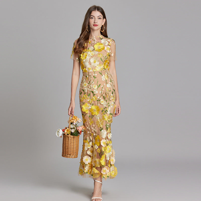 Camille | Women's Sheer Floral Embroidered Maxi Dress