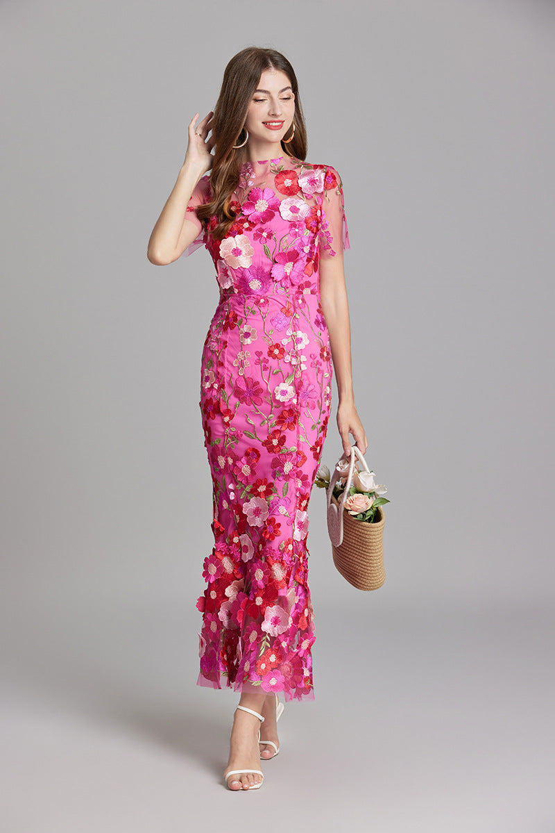 Women's Sheer Summer Dress with Floral Embroidery 4