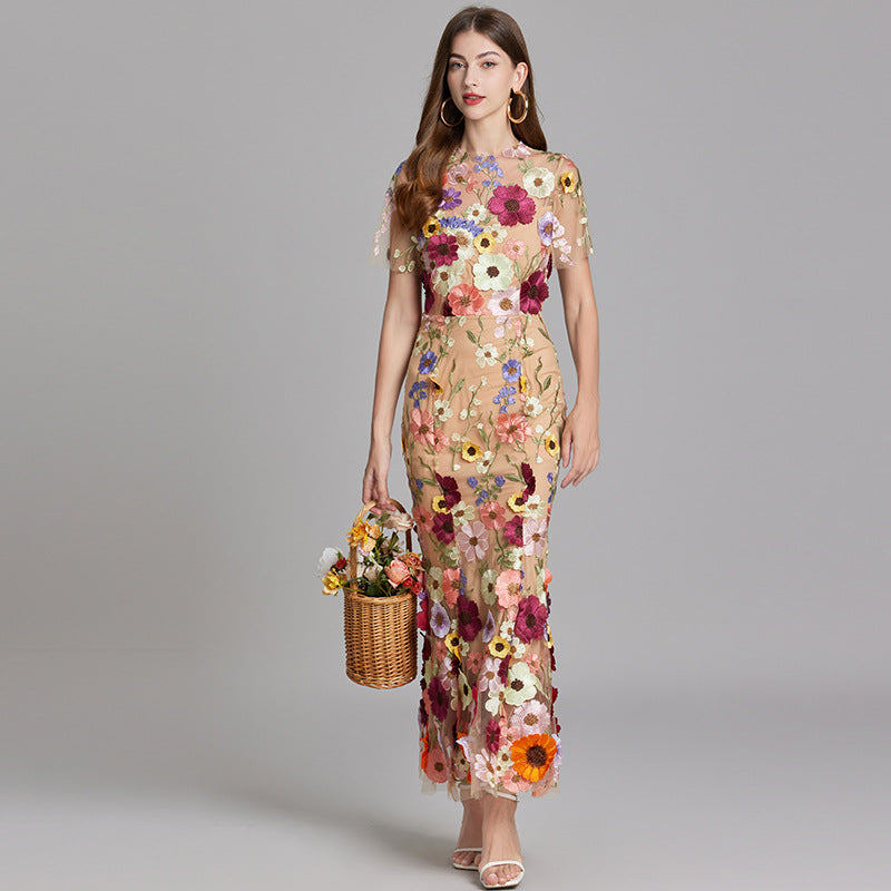 Camille | Women's Sheer Floral Embroidered Maxi Dress