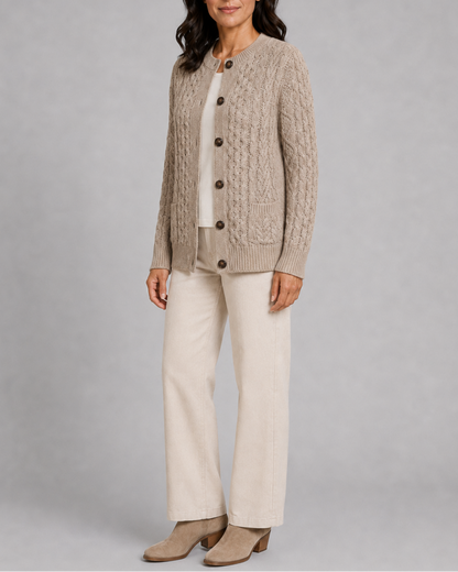 Women's Cable Knit Cardigan – Button-Front, Front Pockets